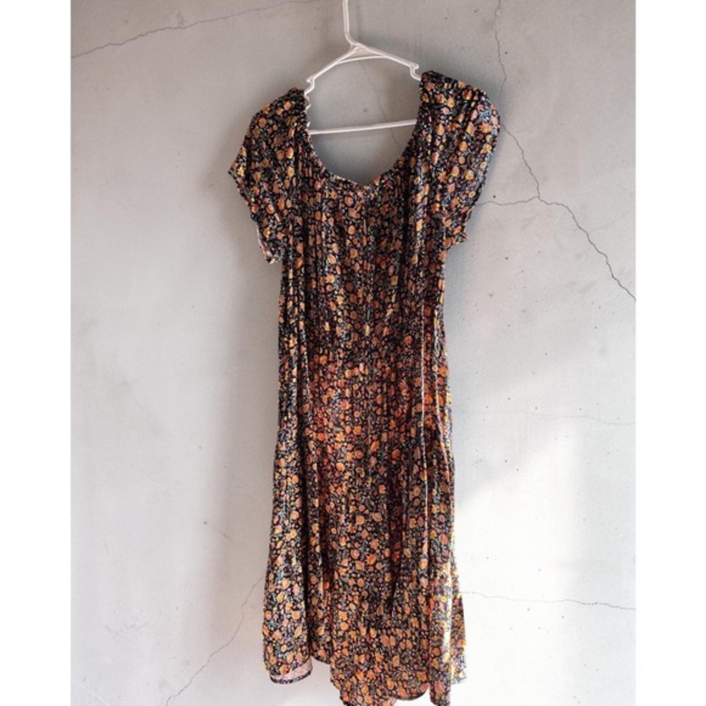 Indigo Rose Floral Tiered Mini Dress Smocked Waist Orange Yellow Boho Women - Picture 3 of 3